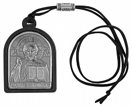 Икона нательная с гайтаном: пластик, серебрение - двойная "Спаситель и Пресвятая Богородица"
