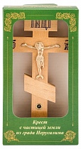 Крест деревянный на подставке с частицей земли из града Иерусалима (арт. 10049)
