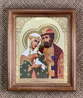 Икона Петр и Феврония Муромские, святые благоверные (двойное тиснение, 155х130 мм, арт. 17162)
