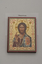 Икона "Господь Вседержитель" (на дереве с золотым тиснением, 80х60 мм)