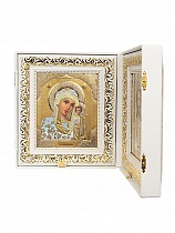 Складень венчальный, белый жаккард, 2 замка, кожа, стекло (арт. 19978)