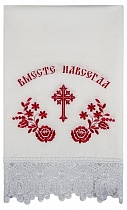 Венчальный набор, салфетки и полотенце с розовой вышивкой и кружевом (арт. 15665)