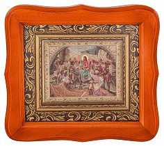 Икона Вход Господень в Иерусалим мученников в фигурной деревянной рамке