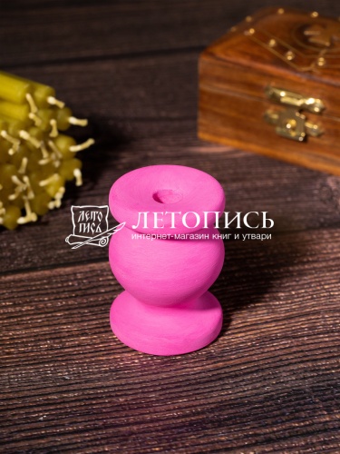 Подсвечник гипсовый, ярко-розовый. Диаметр под свечу - 7 мм