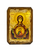 Икона Божией Матери "Знамение" на состаренном дереве 100х70 мм 