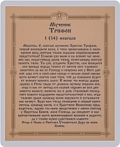 Икона "Святой мученик Трифон" (ламинированная с золотым тиснением, 80х60 мм)