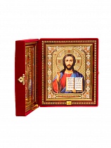 Складень венчальный, красный бархат, узорные вышитые уголки и крест (арт. 20698)