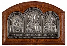 Икона автомобильная "Спаситель, Пресвятая Богородица, Николай Чудотворец" (самоклеющаяся)