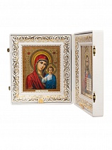 Складень венчальный, белая кожа, вышитый крест и уголки (арт. 20154)