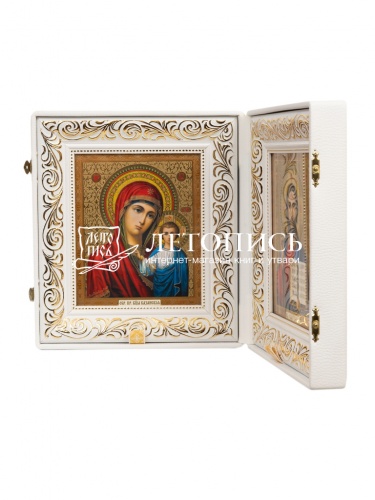 Складень венчальный, белая кожа, вышитый крест и уголки (арт. 20154) фото 3