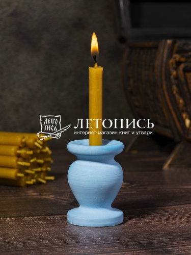 Подсвечник гипсовый, голубой. Диаметр под свечу - 7 мм фото 2