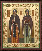 Икона "Благоверные князья Петр и Феврония Муромские" (на дереве с золотым тиснением, 80х60 мм)