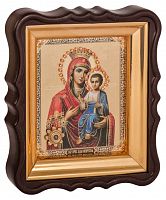 Икона  Божией Матери "Иверская" с мощевиком, в фигурной рамке 