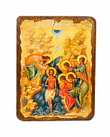 Икона "Крещение Господне" на состаренном дереве 170х130 мм