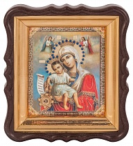 Икона  Божией Матери "Достойно Есть" с мощевиком, в фигурной рамке 
