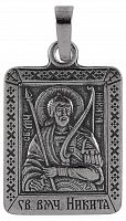 Икона нательная с гайтаном: мельхиор, серебро "Святой Великомученник Никита Гофтский" 