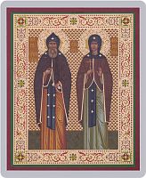 Икона "Благоверные князья Петр и Феврония Муромские" (ламинированная с золотым тиснением, 80х60 мм)