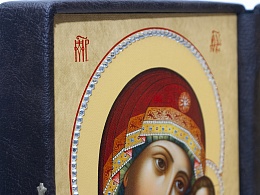Складень венчальный, коричневая кожа, икона на холсте со стразами (Арт. 18891)