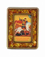 Икона из янтаря, магнит "Святой Георгий Победоносец" (арт. 14193)