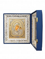Складень венчальный, синяя кожа, вышитый крест и уголки (арт. 19976)