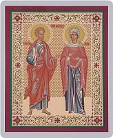 Икона святым праведным Иоакиму и Анне (ламинированная с золотым тиснением, 80х60 мм)