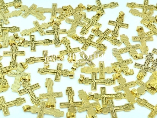 Крест нательный 8-ми конечный металлический (33 мм) 50 штук цвет: золото (арт. 17830) фото 2