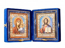 Складень венчальный, синий бархат: С вышитым крестом (арт. 20148)