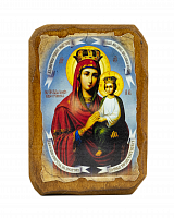 Икона Божией Матери "Споручница грешных" на состаренном дереве 100х70 мм 