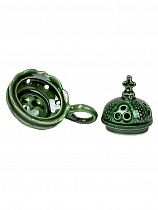 Набор кадильный №14: Кадильница керамическая зеленая, Ладан цветной, Уголь быстроразжигаемый Яблоневый d-27 мм (6 таб.)