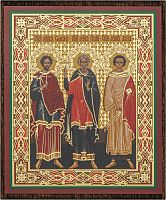Икона "Святые мученики Гурий, Самон и Авив" (на дереве с золотым тиснением, 80х60 мм)