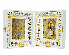 Складень венчальный, Белая кожа, вышитые крест и орнамент (арт. 19624)