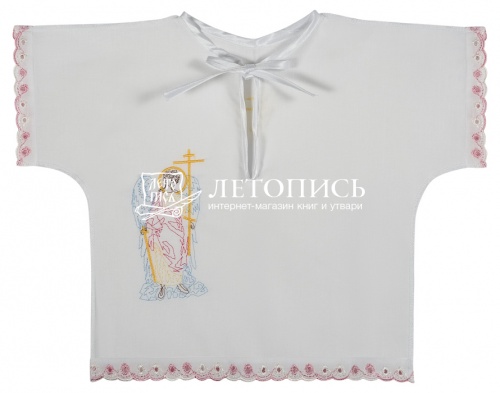 Крестильный набор для девочки до 1 года, рубашка,чепчик и полотенце, с розовым кружевым и вышивкой (арт. 15635)