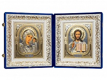 Складень венчальный, синий бархат, вышитые уголки и крест (арт. 20317)