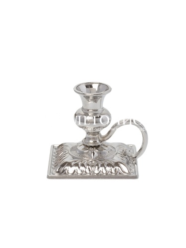 Подсвечник церковный металлический серебро с одной ручкой, подсвечник для свечи религиозный