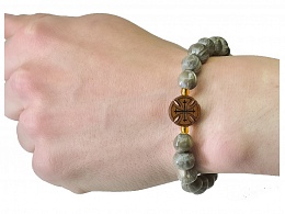 Четки - браслет на 20 зерен с крестом из "Самшита", из растения "Слезы Богородицы" (круглый)