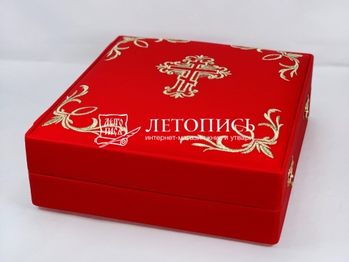 Складень венчальный, красная кожа, вышитый крест и уголки (арт. 17412) фото 3