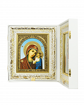 Складень венчальный, белый жаккард, 2 замка, кожа, стекло (арт. 19627)