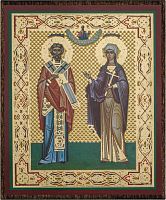 Икона священномученику Киприану и мученице Иустине (на дереве с золотым тиснением, 80х60 мм)