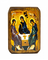 Икона "Пресвятая Троица" на состаренном дереве 100х70 мм 
