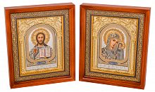 Венчальная пара: Икона Господь Вседержитель и Божия Матерь "Казанская" в деревянной рамке