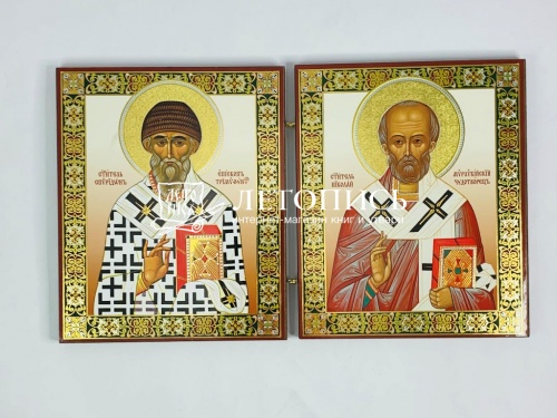 Икона-складень святители Спиридон Тримифунтский и Николай Чудотворец (арт. 17279)