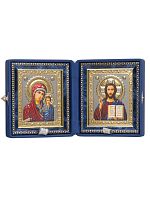 Складень венчальный, синяя кожа: С вышитым крестом (арт. 21467)