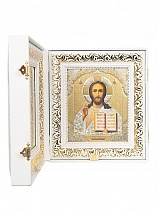 Складень венчальный, белый жаккард, 2 замка, кожа, стекло (арт. 19978)