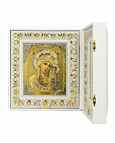 Складень венчальный, белая кожа, вышитый крест и уголки (арт. 19628)