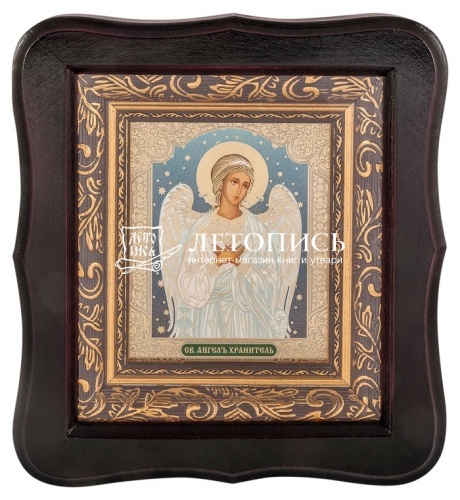 Икона Святой Ангел Хранитель в фигурной деревянной рамке фото 2