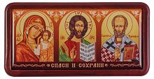 Икона автомобильная Тройник "Спаситель, Богородица, Николай" смола (арт. 12700) 
