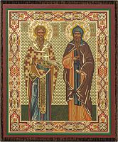 Икона "Святые равноапостольные Кирилл и Мефодий" (на дереве с золотым тиснением, 80х60 мм)