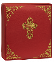 Складень венчальный, красная кожа, вышитый крест и уголки (арт. 21403)