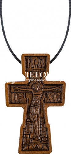 Крест нательный деревянный из груши с гайтаном (арт. 13532)