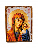 Икона Божией Матери "Казанская" на состаренном дереве 170х130 мм 